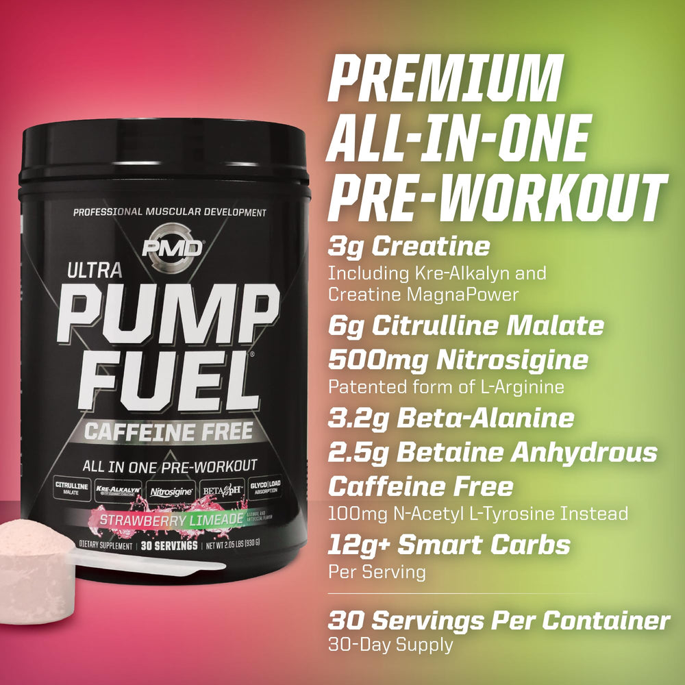 PMD Pump Fuel Ultra ingredients panel highlights creatine blend and amino support