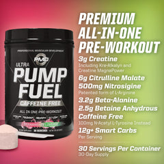 PMD Pump Fuel Ultra ingredients panel highlights creatine blend and amino support