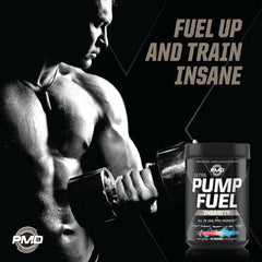 PMD Pump Fuel Ultra Insanity cherry bombsicle serving scoop in hand for workout energizing