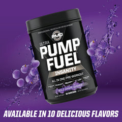 PMD Pump Fuel Ultra Insanity close-up benefits mention endurance and focus potential.