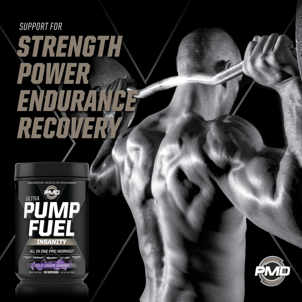 PMD Pump Fuel Ultra Insanity shaker on display for quick pre-workout mixing.