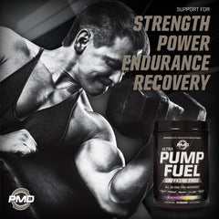 PMD Pump Fuel Ultra scoop beside bottle for 30 servings of pre workout