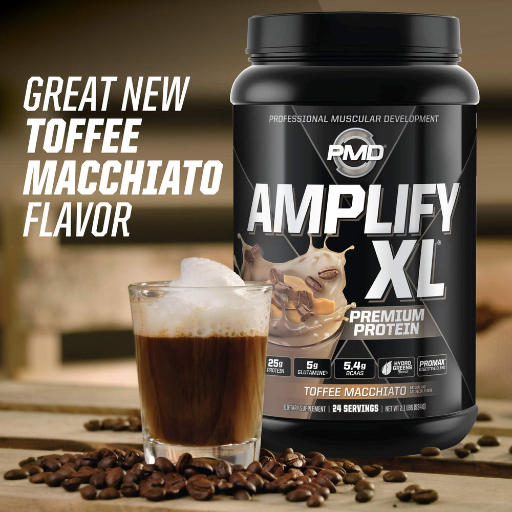 PMD Amplify XL mixed glass with creamy Toffee Macchiato shake