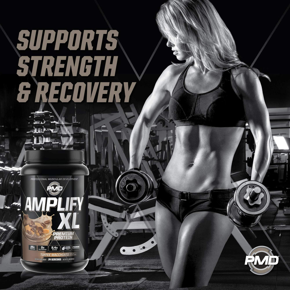 PMD Amplify XL scoop showing serving size and texture
