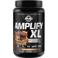 PMD Amplify XL tub front view shows premium whey protein for post-workout support
