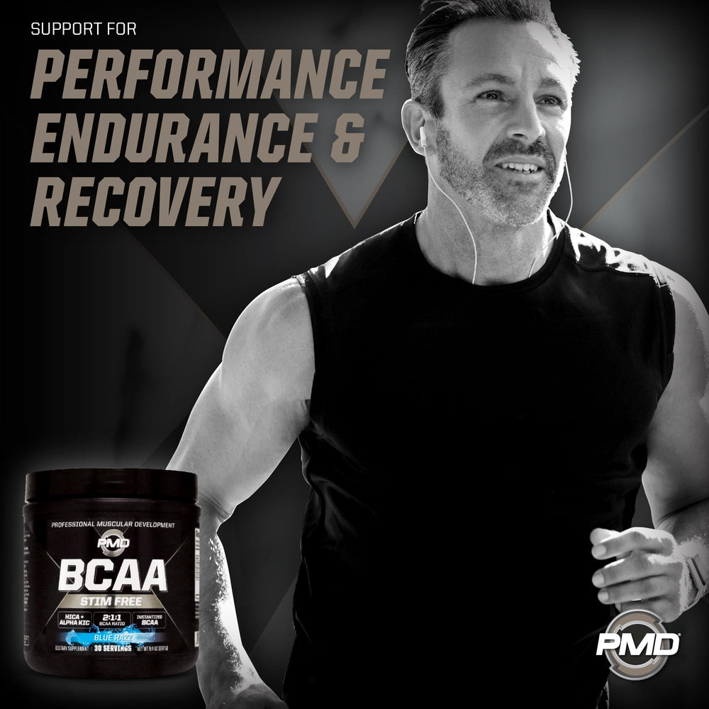 PMD Sports BCAA Blue Razz shaker mixing a refreshing drink