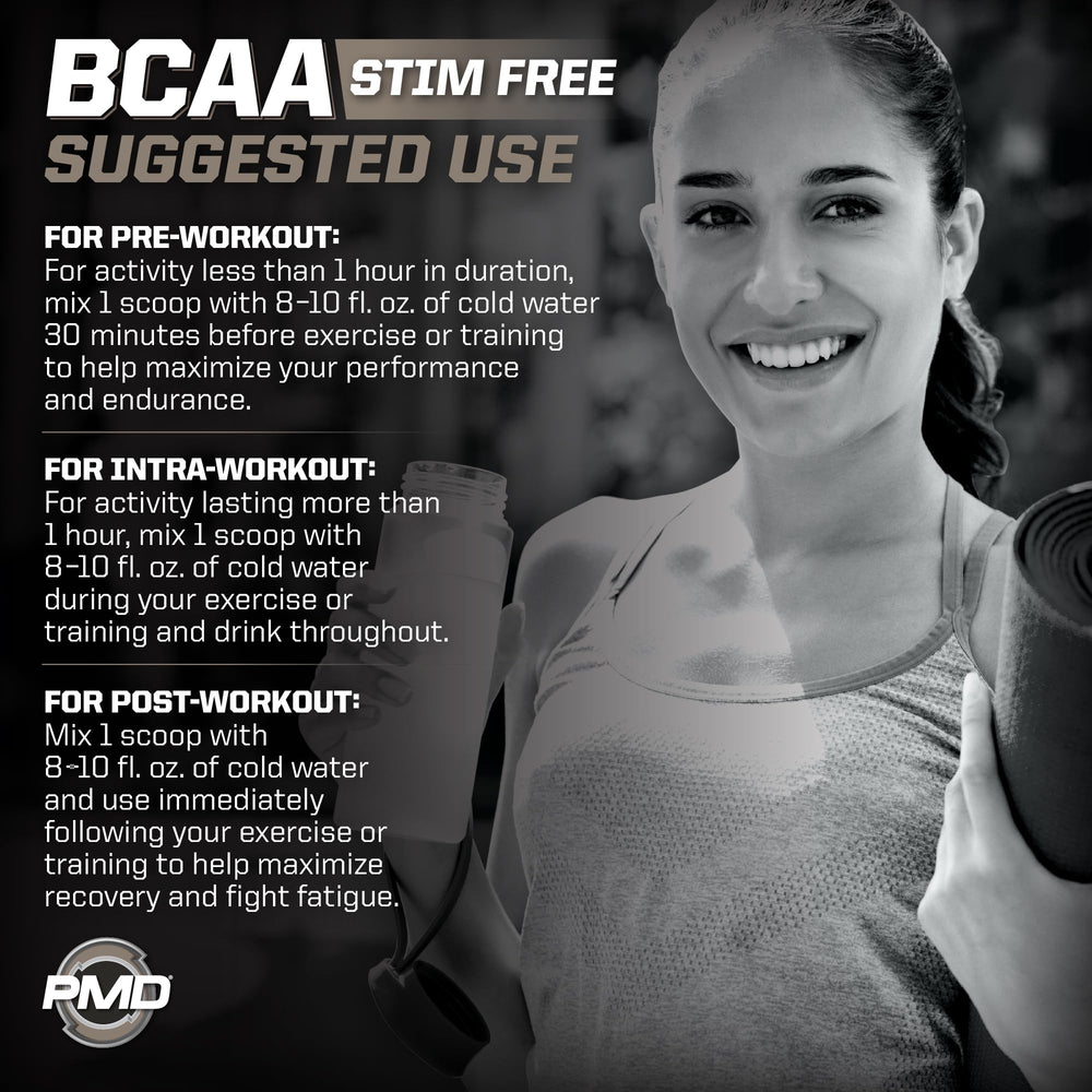 PMD BCAA Blue Razz tub label close-up highlighting flavor and ingredients