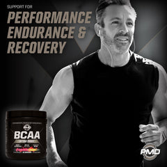 Glass of PMD BCAA drink prepared for refreshing post-workout recovery