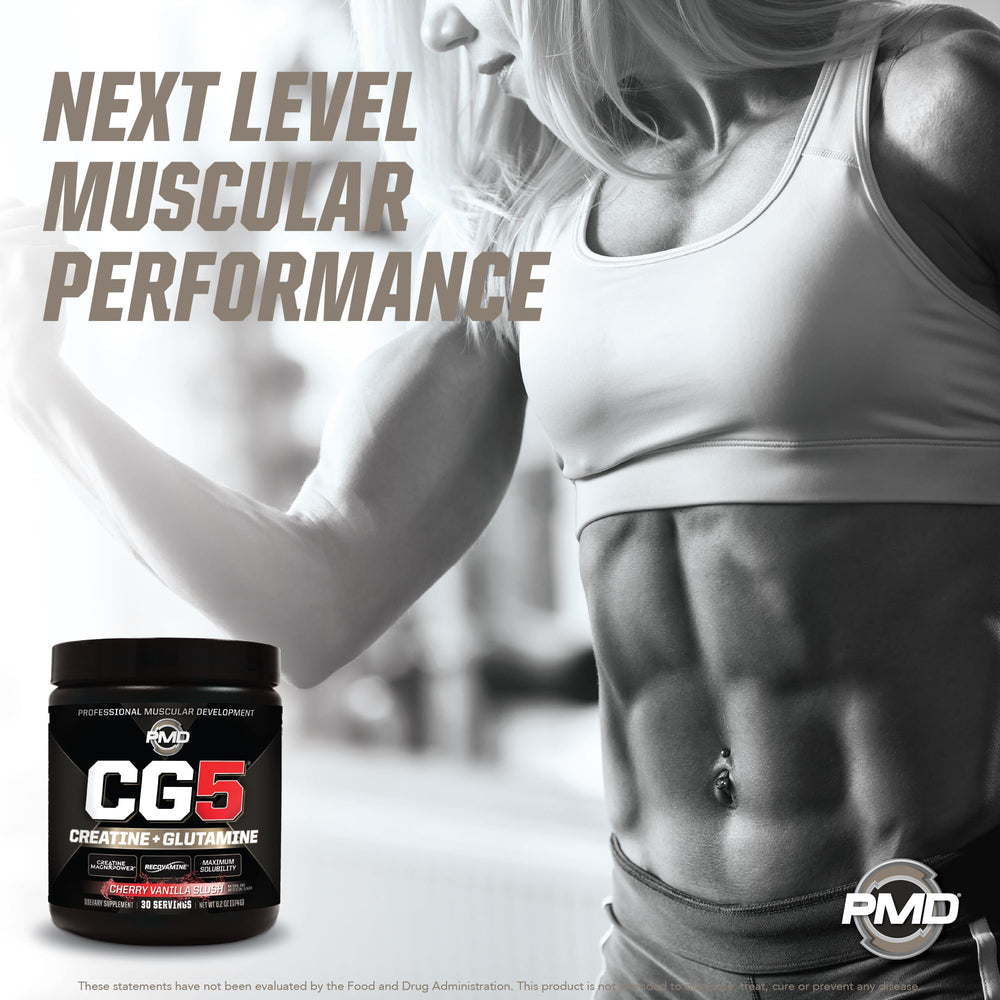 PMD Sports CG5 flavor-cherry-vanilla-slush canister beside gym bag