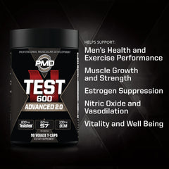 PMD N-Test 600 ingredient panel highlights Testofen, DIM, and boron.
