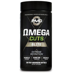 PMD Sports Omega Cuts Elite bottle front view highlighting Core 95 CLA for lean definition