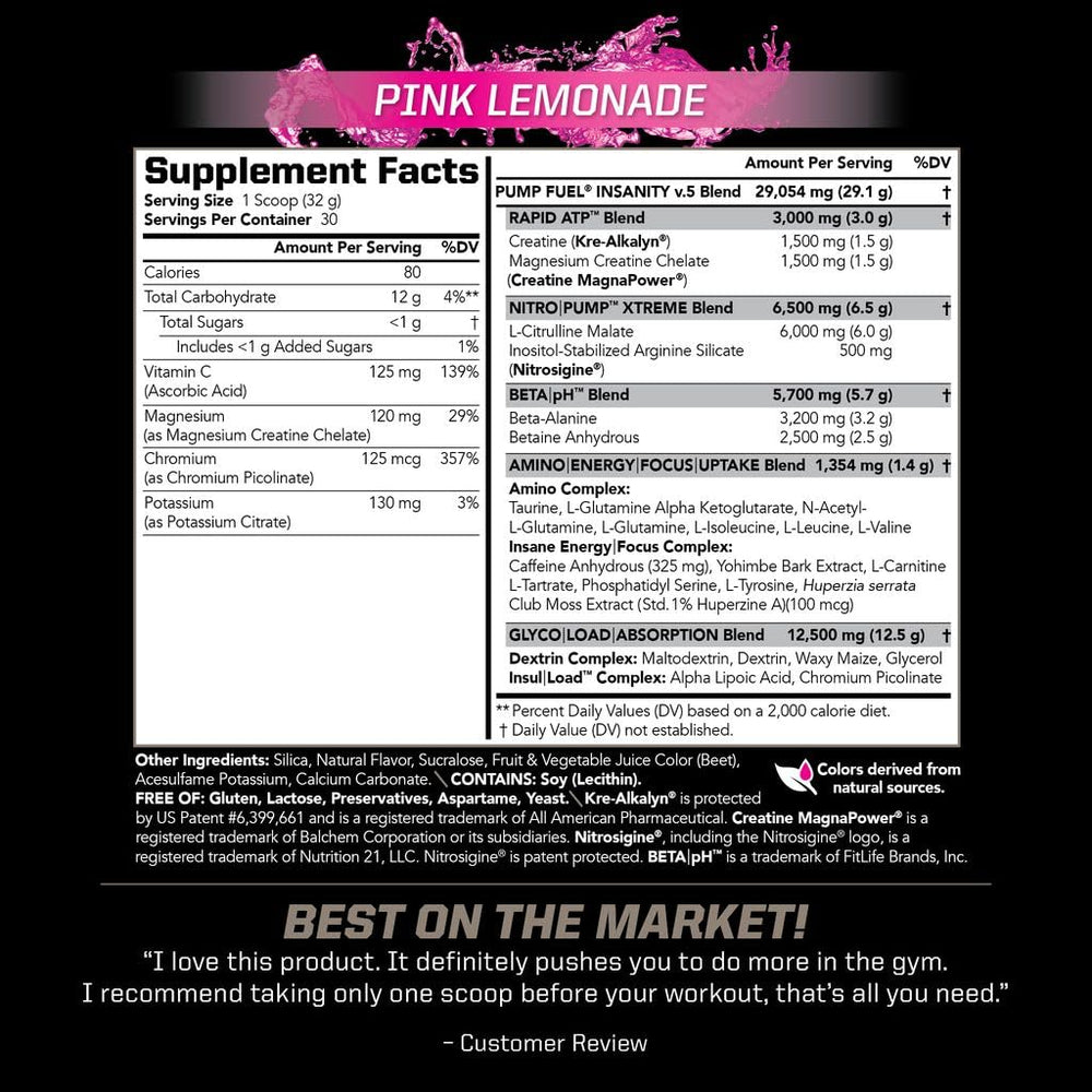 PMD pink lemonade powder container and scoop for precise servings.