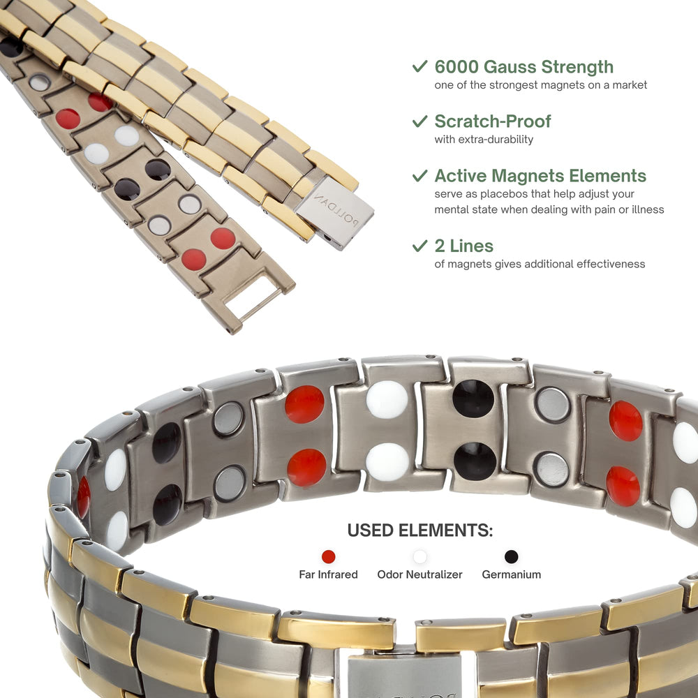 POLLDAN titanium bracelet polished finish highlighting durability.