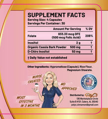POLYC'S bottle side view with 120 capsules for daily menstrual health support