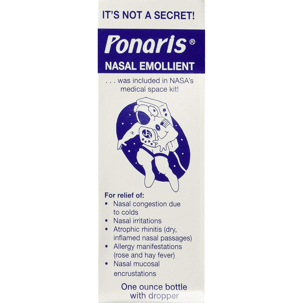 Ponaris nasal emollient bottle for soothing nasal dryness and post-nasal drip.