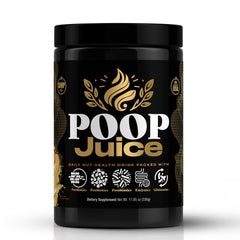Poop Juice Georgia Peach Mango bottle front showing flavor for daily gut support.