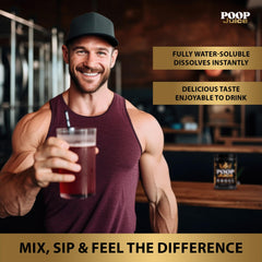 Poop Juice lab-tested seal on packaging signaling quality and safety.