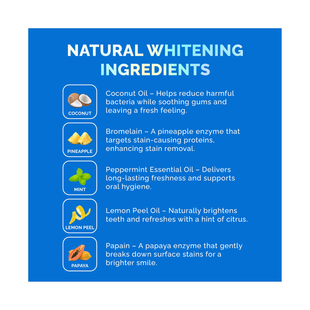 POP ON VENEERS mint and coconut ingredients ready for natural whitening