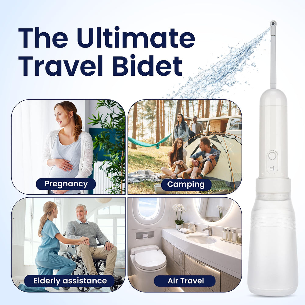 Portable Electric Travel Bidet shows three spray modes for gentle to strong cleansing.