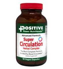Positive Power Nutritionals Super Circulation bottle pour highlights niacin-rich formula for healthy microcirculation.