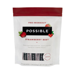 Possible pre-workout powder strawberry beet bottle showing energy and focus in action.