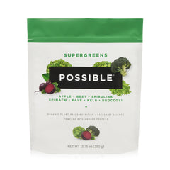 Possible SuperGreens organic spirulina bottle supports daily antioxidant intake