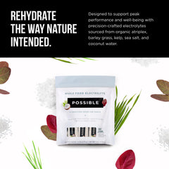 Glass of prepared drink shows vibrant, plant-based electrolyte blend