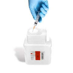 Post Medical 1 gal sharps container shows leak-tight body for secure disposal.