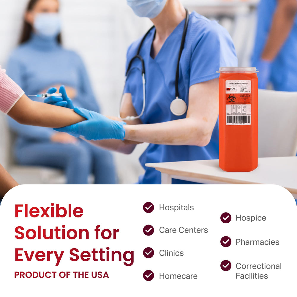 Post Medical 2.0 Quart Sharps Container puncture-resistant body supports safe storage.