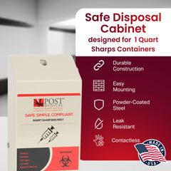 Post Medical interior-drop-tube enables touchless, vertical disposal.
