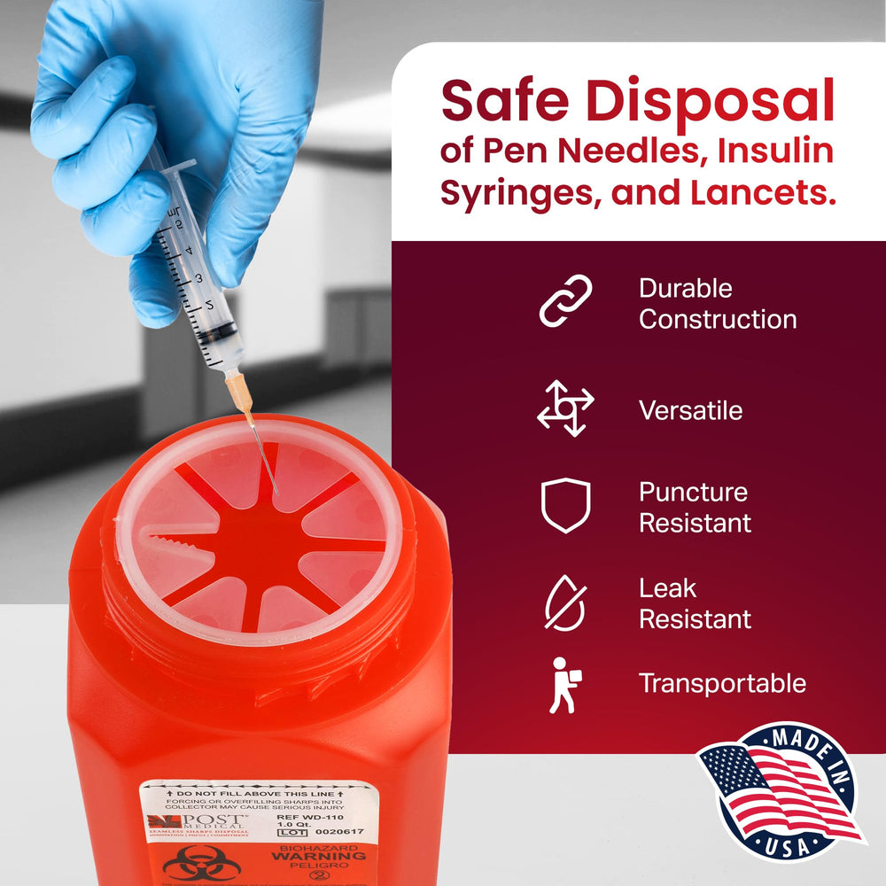 Post Medical petal-mouth insert enhances containment during disposal.