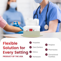 Post Medical sharps container case-6-pack for scalable disposal capacity.