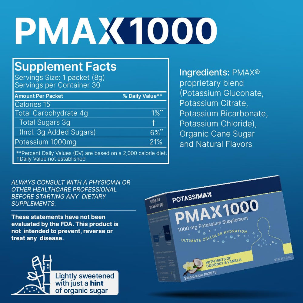 PotassiMax PMAX1000 in glass with liquid for quick hydration.