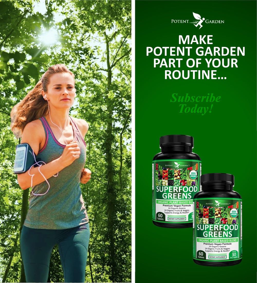Potent Garden 2-Pack Organic Superfood Greens capsules close-up highlights antioxidants.
