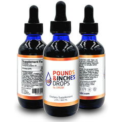 Pounds and Inches Drops bottle front with blueberry flavor for easy daily dosing