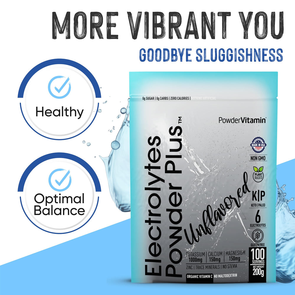 PowderVitamin electrolytes packaging emphasizes no stevia.