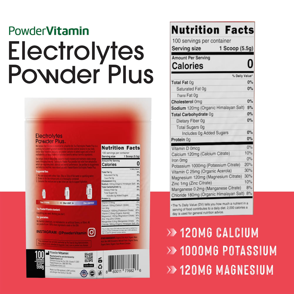 PowderVitamin Electrolytes Plus Strawberry mixed in water for a refreshing, zero-calorie drink.