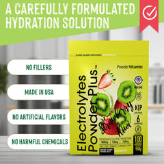 Packaging pouch of PowderVitamin Electrolytes Plus in a kitchen setting.