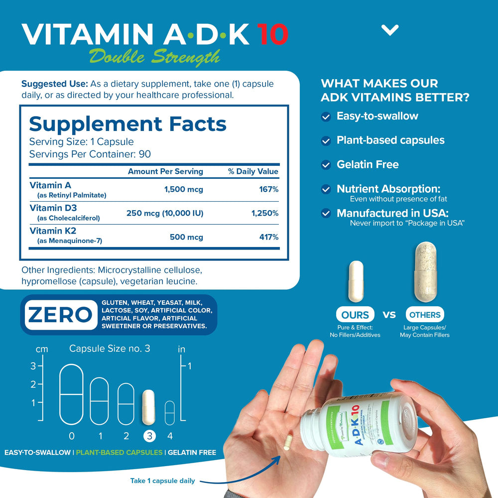 Power By Naturals ADK10 label detail emphasizes gluten-free ingredients.