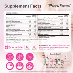 Power By Naturals Methyl Prenatal label detail highlights methylfolate, iron, and probiotics.