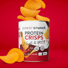 Power Crunch CRISPS Hot & Spicy pea protein 12g per serving.