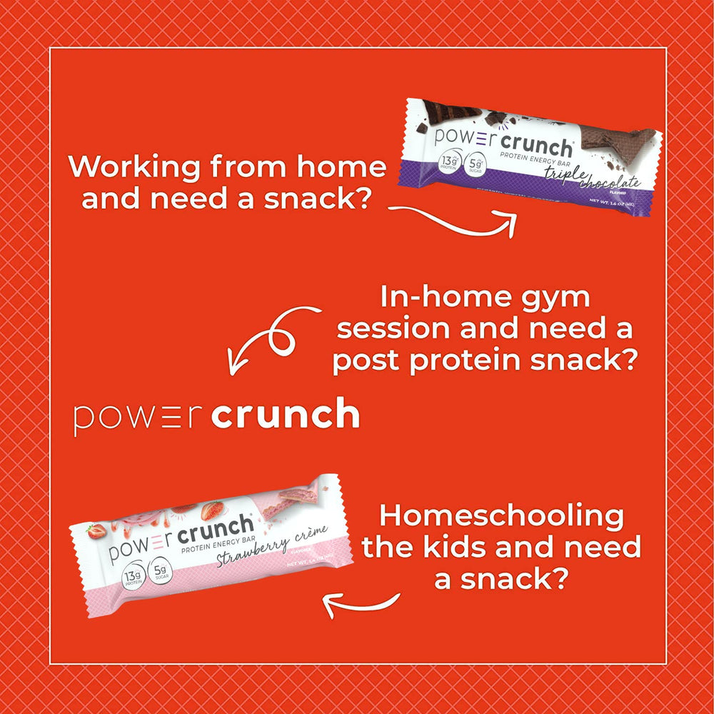 Power Crunch on-the-go snack ideal for school, commute, or sport.