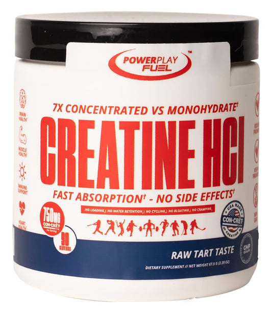 POWER PLAY FUEL Creatine HCl powder front label highlights lean muscle support.