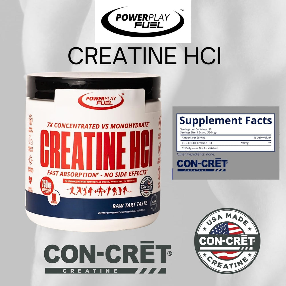 Vegan and kosher-friendly POWER PLAY FUEL Creatine HCl tub.