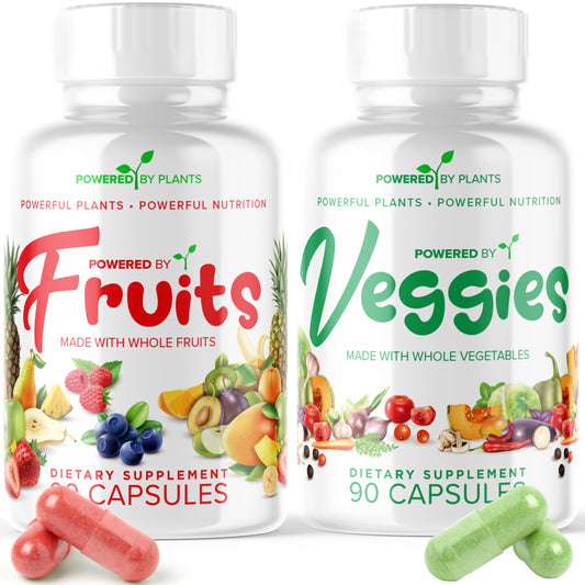 Powered by Plants Daily Fruits and Veggies cap-front for easy daily nutrition.