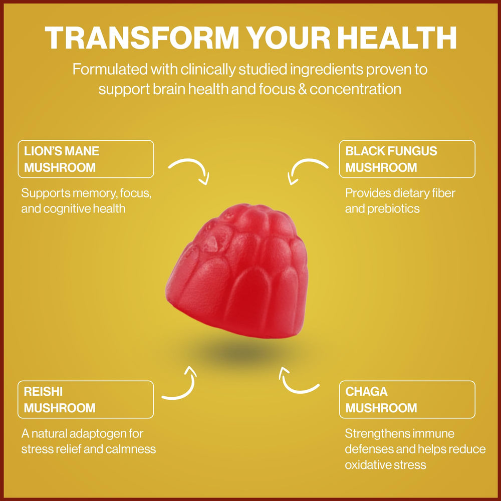 Powerhouse Vitality BrainRevive gummies close-up emphasizing tasty daily focus