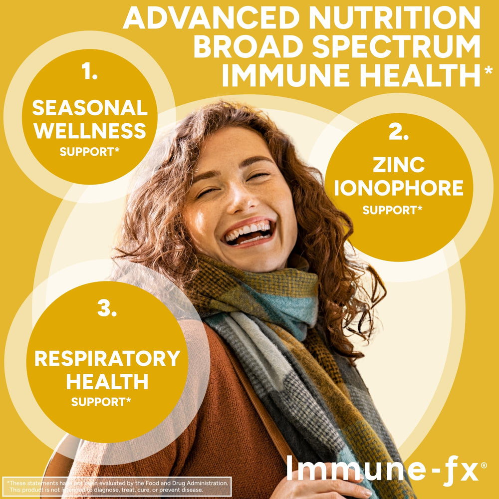Close-up of Immune-fx capsules highlighting simple one-a-day dosing