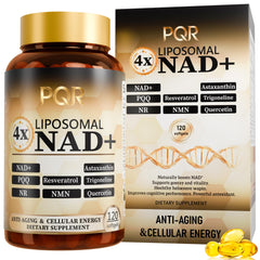PQR NAD 1200mg bottle highlights dosage and packaging for enhanced cellular energy.