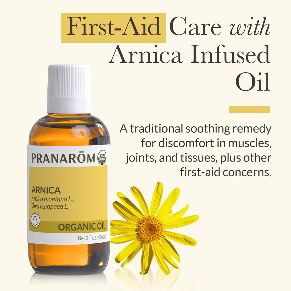 Pranarom Arnica Oil packaging shown as amber glass bottle