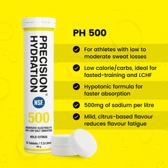 Precision Hydration tablets dissolving in water to create a refreshing drink.